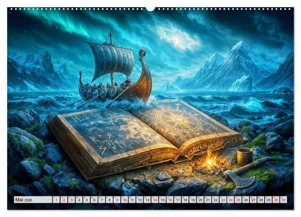 Produktbild: Magische Welt der B&uuml;cher - Fantastische Abenteuer zwischen den Seiten (hochwertiger Premium Wandkalender 2026 DIN A2 quer), Kunstdruck in Hochglanz