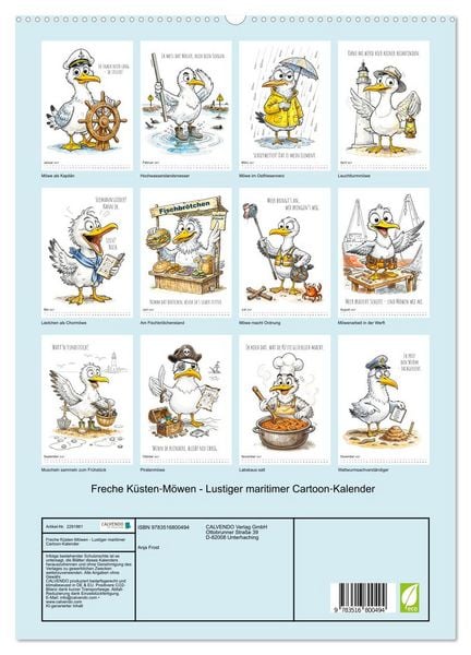 Produktbild: Freche K&uuml;sten‑M&ouml;wen - Lustiger maritimer Cartoon‑Kalender (hochwertiger Premium Wandkalender 2027 DIN A2 hoch), Kunstdruck in Hochglanz