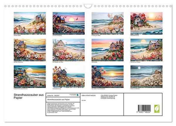 Produktbild: Strandhauszauber aus Papier (Wandkalender 2026 DIN A3 quer), CALVENDO Monatskalender