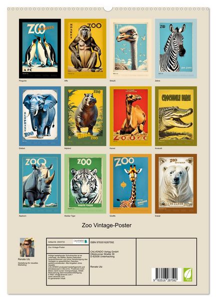 Produktbild: Zoo Vintage-Poster (hochwertiger Premium Wandkalender 2026 DIN A2 hoch), Kunstdruck in Hochglanz