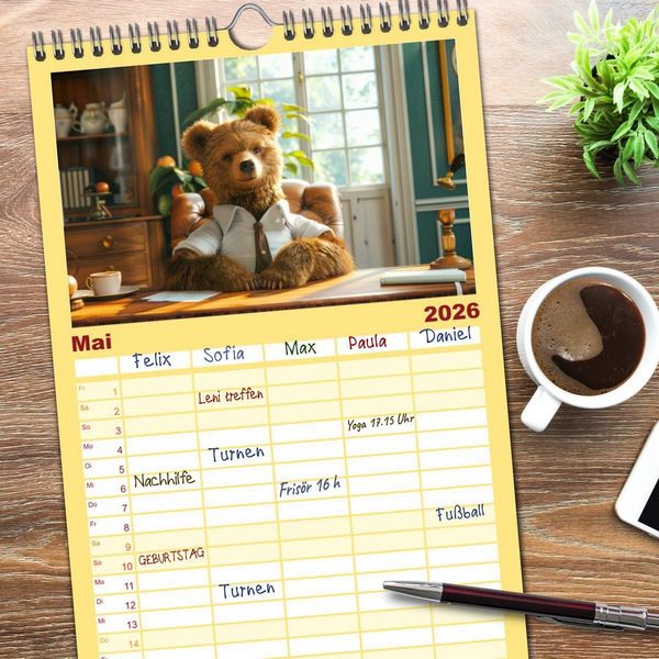 Produktbild: Familienplaner 2026 - B&auml;ren im B&uuml;ro mit 5 Spalten (Wandkalender, 21 x 45 cm) CALVENDO
