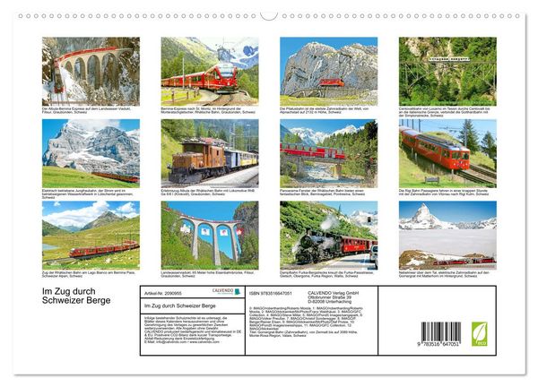 Produktbild: Im Zug durch Schweizer Berge (hochwertiger Premium Wandkalender 2026 DIN A2 quer), Kunstdruck in Hochglanz