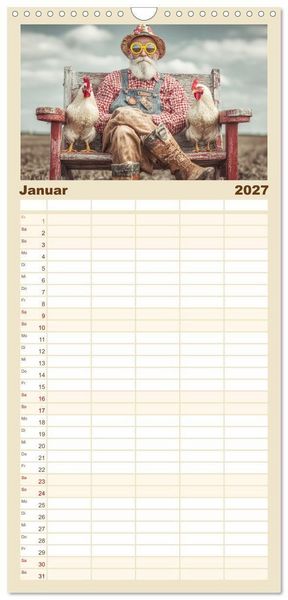 Produktbild: Familienplaner 2027 - Die H&uuml;hnerhelden. Witz und Charme mit M&auml;nnern, die Eier haben mit 5 Spalten (Wandkalender, 21 x 45 cm) CALVENDO