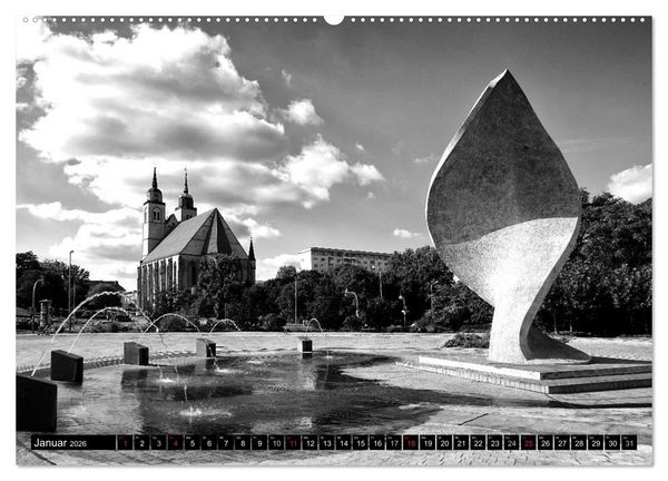 Produktbild: Magdeburg in Schwarz - Wei&szlig; (hochwertiger Premium Wandkalender 2026 DIN A2 quer), Kunstdruck in Hochglanz