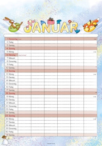 Produktbild: Familienplaner Cartoon 2026- Bildkalender 23,7x34 cm - 6 Spalten - Kalender mit Platz für Notizen - mit vielen Zusatzinformationen - Wandkalender