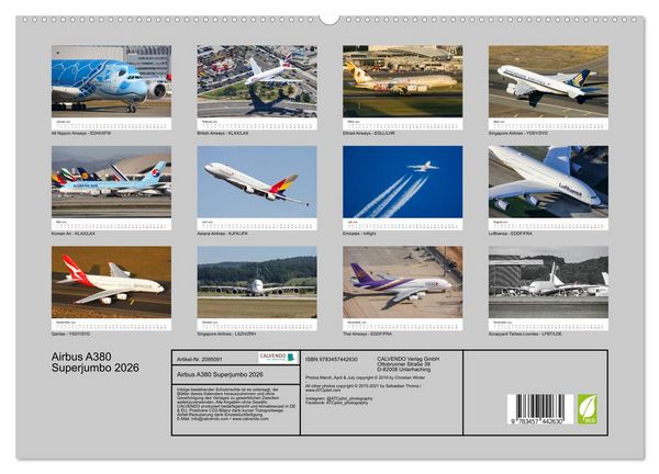 Produktbild: Airbus A380 Superjumbo 2026 (hochwertiger Premium Wandkalender 2026 DIN A2 quer), Kunstdruck in Hochglanz