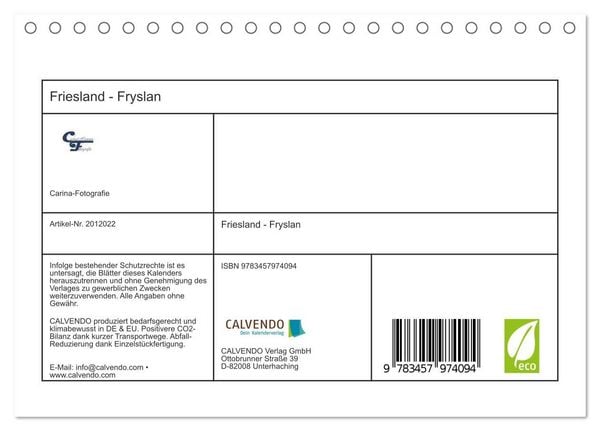 Produktbild: Friesland - Fryslan (Tischkalender 2026 DIN A5 quer), CALVENDO Monatskalender
