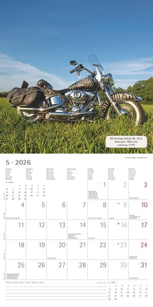 Produktbild: Harleys 2026 - Broschürenkalender 30x30 cm (30x60 geöffnet) - Kalender mit Platz für Notizen - Motorräder - Bildkalender - Wandplaner - Harley-Davidso