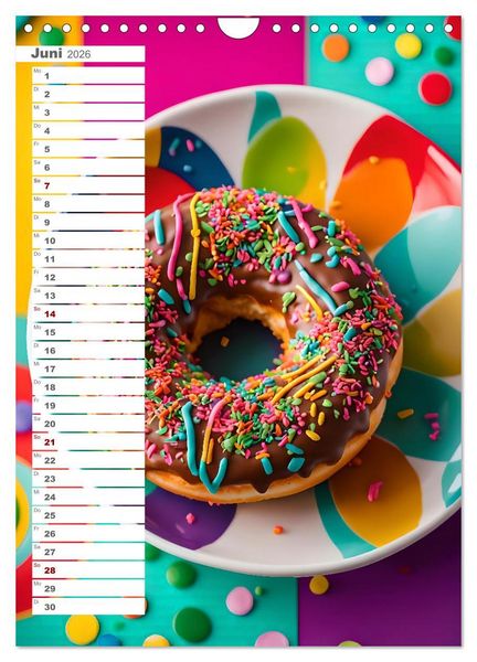 Produktbild: Donuts and Birthdays, s&uuml;&szlig;er Geburtstagskalender mit bunte KI Donuts (Wandkalender 2026 DIN A4 hoch), CALVENDO Monatskalender