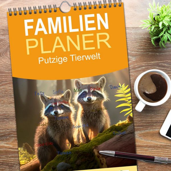 Produktbild: Familienplaner 2026 - Putzige Tierwelt - gemeinsam die Welt entdecken mit 5 Spalten (Wandkalender, 21 x 45 cm) CALVENDO