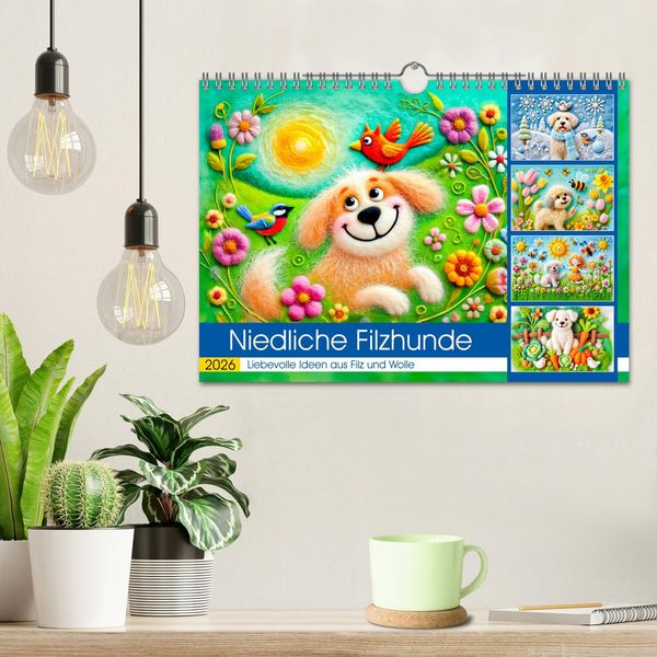 Produktbild: Niedliche Filzhunde - Liebevolle Ideen aus Filz und Wolle (Wandkalender 2026 DIN A4 quer), CALVENDO Monatskalender