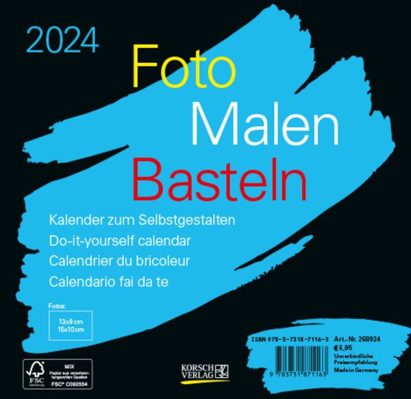 Foto-Malen-Basteln Bastelkalender schwarz quer 2024 - Korsch  Thalia