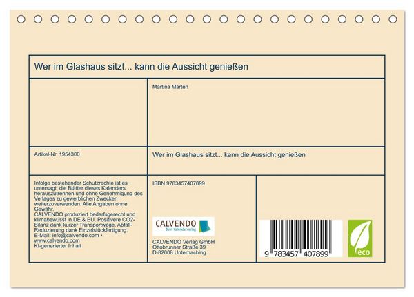 Produktbild: Wer im Glashaus sitzt... kann die Aussicht genie&szlig;en (Tischkalender 2026 DIN A5 quer), CALVENDO Monatskalender