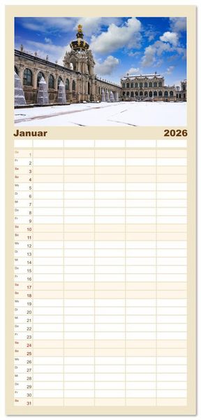 Produktbild: Familienplaner 2026 - Dresden - zeitlose Sch&ouml;nheit mit 5 Spalten (Wandkalender, 21 x 45 cm) CALVENDO
