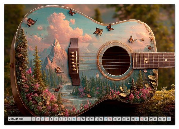 Produktbild: Saitenzauber &ndash; Gitarren im Bilderklang (Wandkalender 2026 DIN A4 quer), CALVENDO Monatskalender