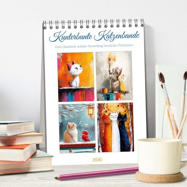 Produktbild: Kunterbunte Katzenbande (Tischkalender 2026 DIN A5 hoch), CALVENDO Monatskalender