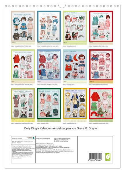 Produktbild: Dolly Dingle Kalender - Anziehpuppen von Grace G. Drayton (Wandkalender 2026 DIN A3 hoch), CALVENDO Monatskalender