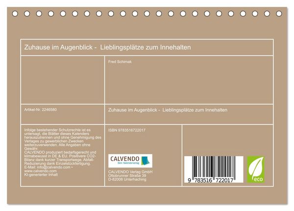 Produktbild: Zuhause im Augenblick - Lieblingspl&auml;tze zum Innehalten (Tischkalender 2026 DIN A5 quer), CALVENDO Monatskalender