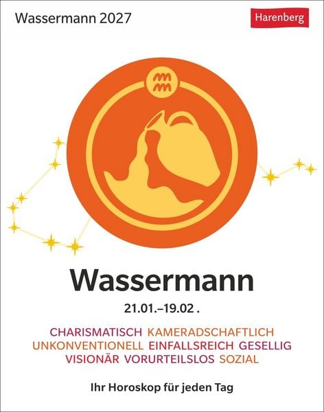 Produktbild: Wassermann Sternzeichenkalender 2027 - Tagesabrei&szlig;kalender - Ihr Horoskop f&uuml;r jeden Tag