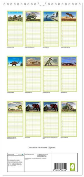Produktbild: Familienplaner 2027 - Dinosaurier. Urzeitliche Giganten mit 5 Spalten (Wandkalender, 21 x 45 cm) CALVENDO