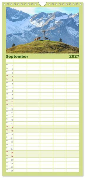 Produktbild: Familienplaner 2027 - Naturwunder Berge mit 5 Spalten (Wandkalender, 21 x 45 cm) CALVENDO