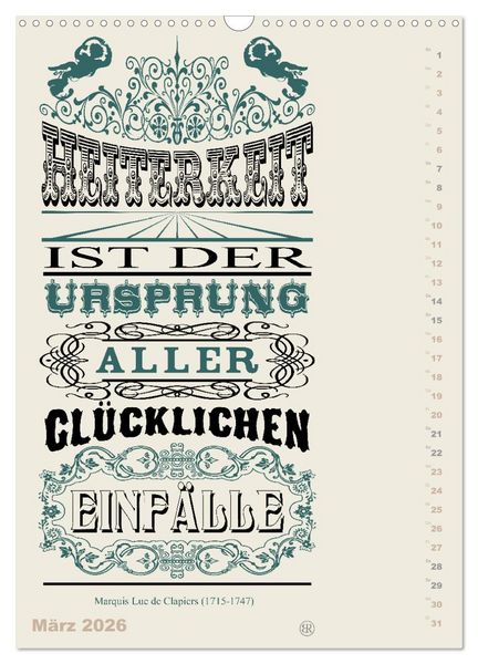 Produktbild: Die sch&ouml;nsten Lebensweisheiten Typo - Kalender (Wandkalender 2026 DIN A3 hoch), CALVENDO Monatskalender