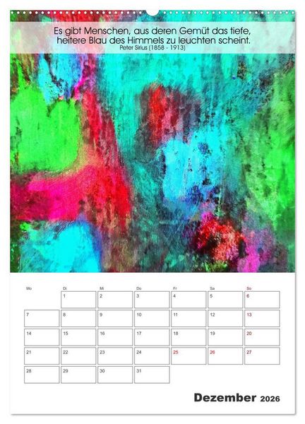 Produktbild: Farbenleuchten - Abstrakte Gouachemalerei mit Zitaten &uuml;ber die Farben (Wandkalender 2026 DIN A2 hoch), CALVENDO Monatskalender
