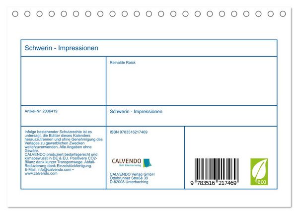 Produktbild: Schwerin - Impressionen (Tischkalender 2026 DIN A5 quer), CALVENDO Monatskalender