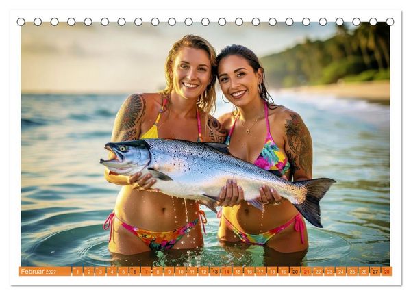 Produktbild: Sexy - Girls mit gro&szlig;en Lachsen (Tischkalender 2027 DIN A5 quer), CALVENDO Monatskalender
