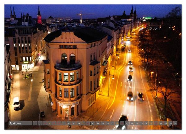 Produktbild: HALLE AN DER SAALE NACHTFLUG (Wandkalender 2026 DIN A2 quer), CALVENDO Monatskalender