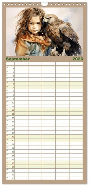 Produktbild: Familienplaner 2026 - Kinder und Tiere mit 5 Spalten (Wandkalender, 21 x 45 cm) CALVENDO