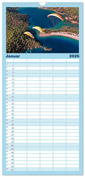Produktbild: Familienplaner 2026 - Freiheit und Abenteuer - Paragliding mit 5 Spalten (Wandkalender, 21 x 45 cm) CALVENDO