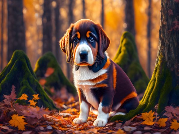 Produktbild: CALVENDO Puzzle Kleiner Hund im Herbstwald | 1000 Teile Lege-Gr&ouml;&szlig;e 64x48cm Foto-Puzzle f&uuml;r gl&uuml;ckliche Stunden