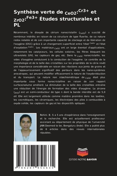 Produktbild: Synth&egrave;se verte de CeO2:Cr3+ et ZrO2:Fe3+ &Eacute;tudes structurales et PL