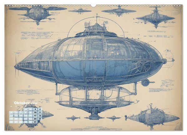 Produktbild: Steampunk - Blaupausen (hochwertiger Premium Wandkalender 2026 DIN A2 quer), Kunstdruck in Hochglanz
