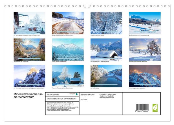 Produktbild: Mittenwald rundherum ein Wintertraum (Wandkalender 2026 DIN A3 quer), CALVENDO Monatskalender