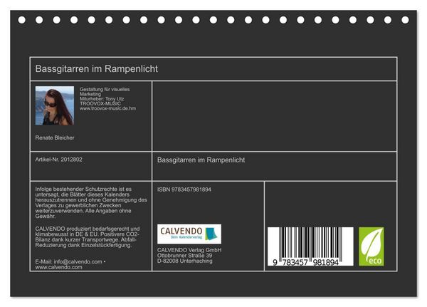 Produktbild: Bassgitarren im Rampenlicht (Tischkalender 2026 DIN A5 quer), CALVENDO Monatskalender