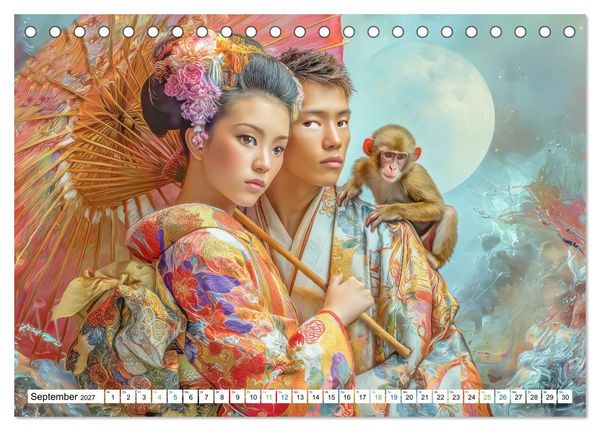 Produktbild: Japanisch inspirierte Werke - Mit Japans traditionellen Tieren (Tischkalender 2027 DIN A5 quer), CALVENDO Monatskalender