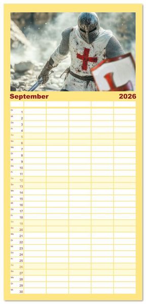 Produktbild: Familienplaner 2026 - Tempelritter - Ein m&auml;chtiger Ritterorden mit 5 Spalten (Wandkalender, 21 x 45 cm) CALVENDO