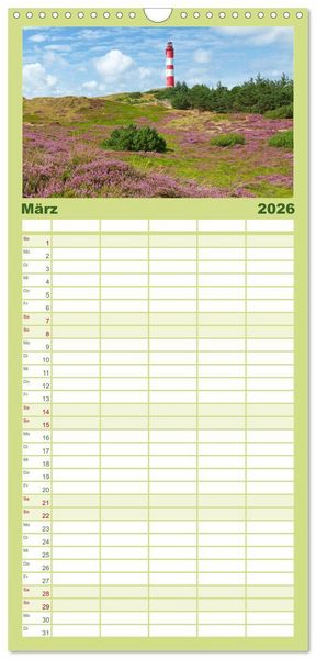 Produktbild: Familienplaner 2026 - Leuchtt&uuml;rme: Die Sch&ouml;nsten an Nord- und Ostsee mit 5 Spalten (Wandkalender, 21 x 45 cm) CALVENDO