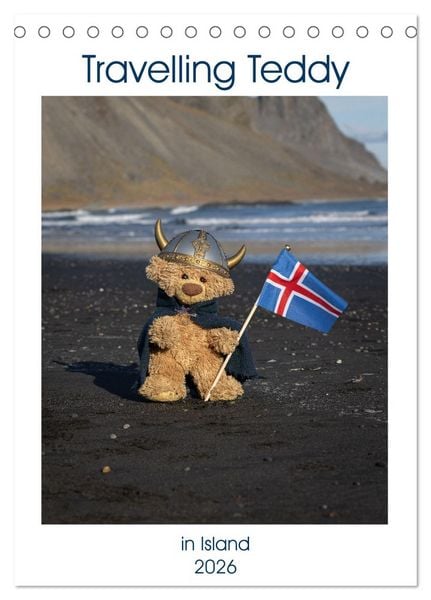 Produktbild: Travelling Teddy in Island (Tischkalender 2026 DIN A5 hoch), CALVENDO Monatskalender