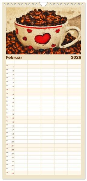 Produktbild: Familienplaner 2026 - Kaffeesatz - Kunst und Tradition mit 5 Spalten (Wandkalender, 21 x 45 cm) CALVENDO