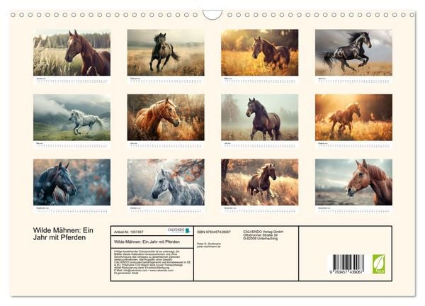 Produktbild: Wilde M&auml;hnen: Ein Jahr mit Pferden (Wandkalender 2026 DIN A3 quer), CALVENDO Monatskalender