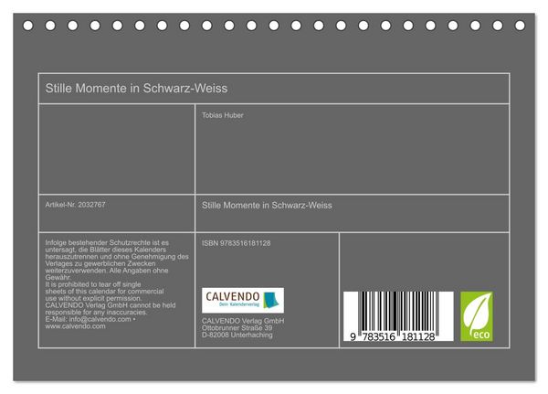 Produktbild: Stille Momente in Schwarz-Weiss (Tischkalender 2026 DIN A5 quer), CALVENDO Monatskalender