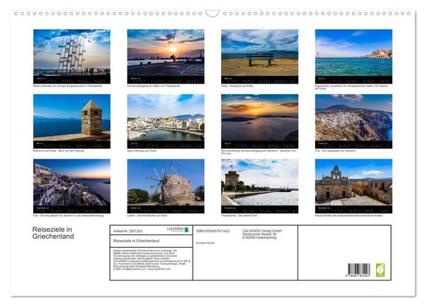 Produktbild: Reiseziele in Griechenland (Wandkalender 2026 DIN A2 quer), CALVENDO Monatskalender