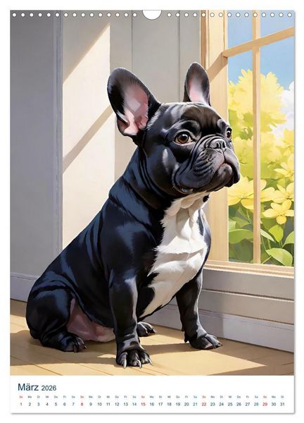 Produktbild: Franz&ouml;sische Bulldoggen. Kunstvoll gestaltete Portraits (Wandkalender 2026 DIN A3 hoch), CALVENDO Monatskalender