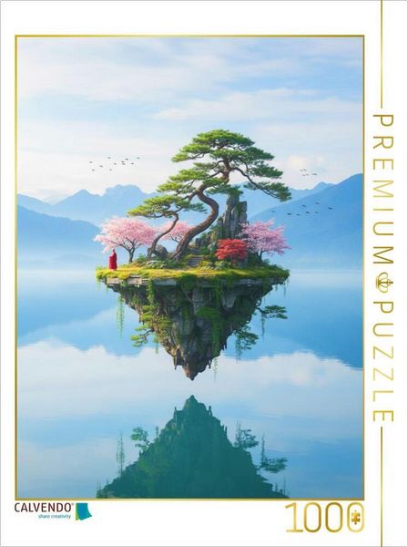 CALVENDO Puzzle Insel mit buddhistischem Mönch schwebend über dem Wasser | 1000 Teile Lege-Größe 64 × 48 cm Foto-Puzzle für glückliche Stunden