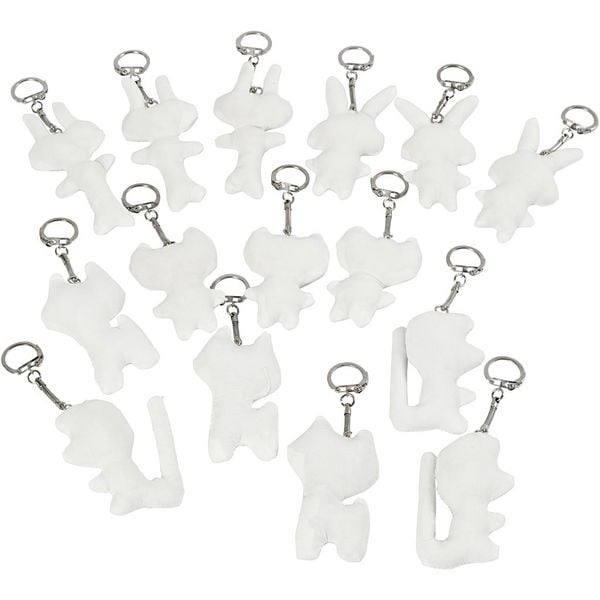Produktbild: Creativ Company Schl&uuml;sselanh&auml;nger aus Stoff, Gr&ouml;&szlig;e 6-10 cm, Wei&szlig;, 15 Stk