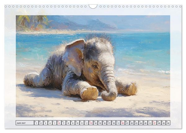Produktbild: Elefanten am Strand. Zwischen Wellen, Sonne und Sand (Wandkalender 2027 DIN A3 quer), CALVENDO Monatskalender