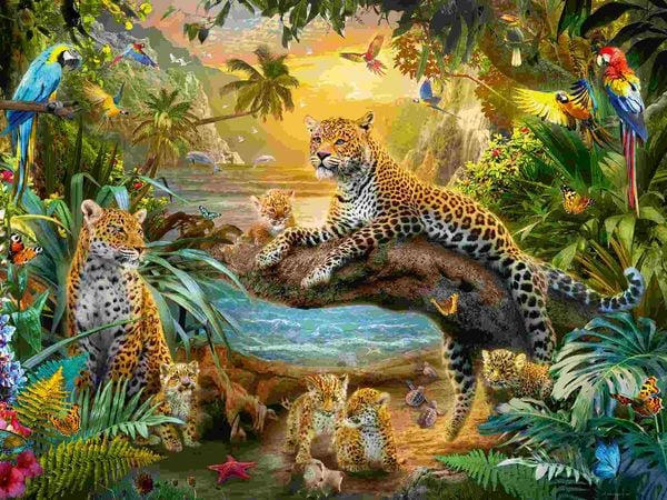 Produktbild: Erwachsenenpuzzle 1500 Teile - Leopardenfamilie im Dschungel